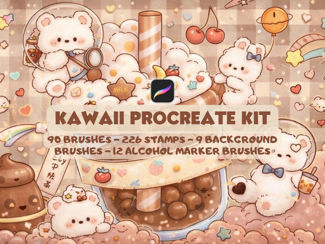 Kawaii Procreate Brush Kit – Cute Animal Stamp Set, Doodle, Monoline ...