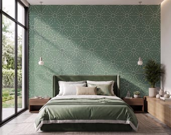 Mint Green Geometric Wallpaper | Sage Inspired Wallpaper |Japanese Wall Mural | Modern Peel and Stick Wallpaper