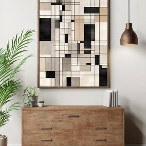 Mondrian Inspired Wall Art, Geometric Grid Poster, Neutral Abstract Art, Modern Minimalist Decor
