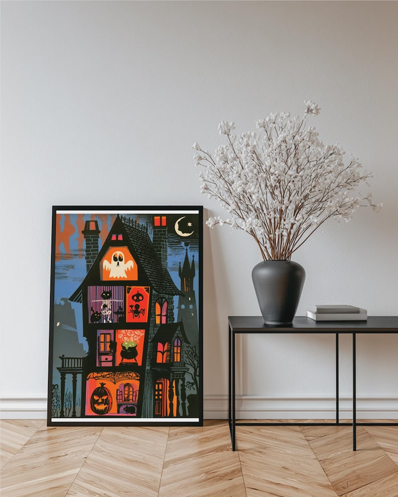 Haunted House Cutaway Poster, Retro Spooky Halloween Wall Art Print - Etsy