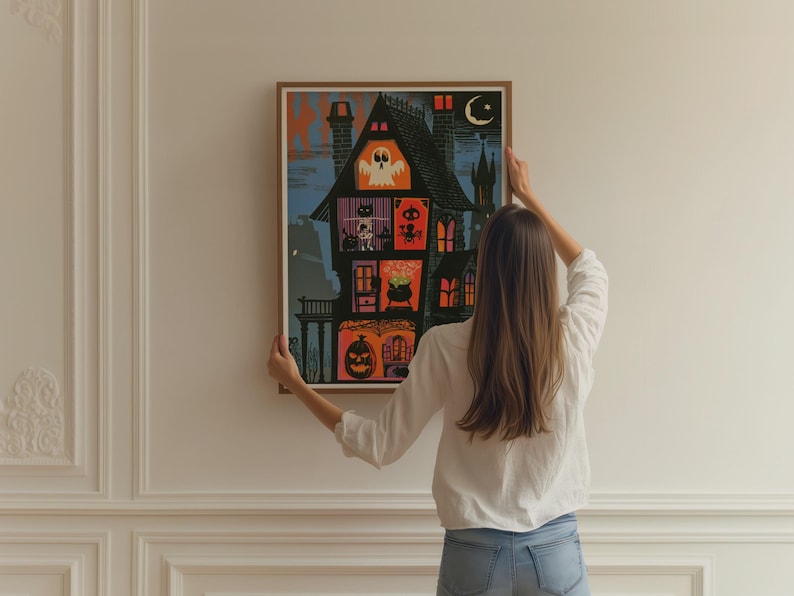 Haunted House Cutaway Poster, Retro Spooky Halloween Wall Art Print - Etsy
