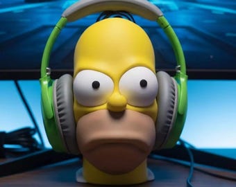 Funny Bald Cartoon Headphone Stand | Yellow Character Headset Holder | Novelty Desk Decor | Quirky Gamer Gift