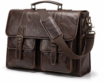 Bolso bandolera de piel italiana, maletín profesional, bolso cruzado para portátil.