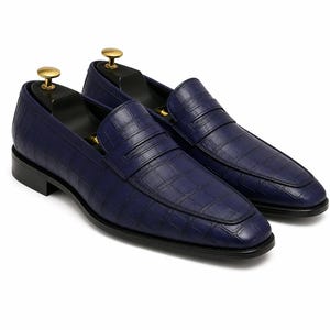Mens Navy Blue Crocodile Loafers - Etsy display picture 1