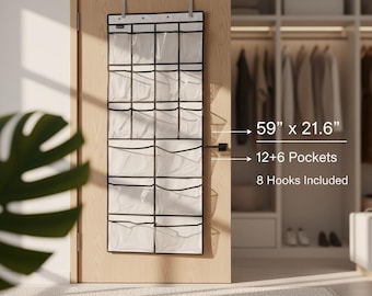 2 Pack Over the Door Shoe Organizer, Hanging Shoe Storage with 18 Clear Pockets, Closet Door Shoe Rack Organizer