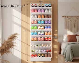 Over The Door Shoe Organizer, 30 Pairs Clear PVC Hanging Shoe Rack, 10 Tier Storage
