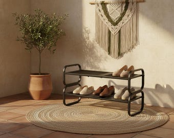 Expandable Shoe Rack Organizer, Adjustable Metal Shoe Shelf, Stackable Shoe Storage for Closet Entryway Small Spaces Black