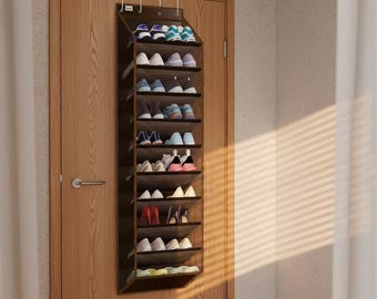 10 Tier Over The Door Shoe Organizer, Heavy Duty Hanging Closet Storage Beige