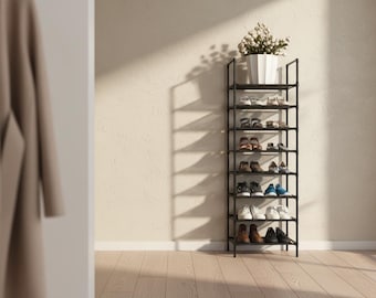 10 Tier Shoe Rack, Tall Shoe Storage Shelf for Closet Entryway, Space Saving Shoe Stand Holds 20-25 Pairs, Lightweight Shoe Rack Black