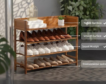 Natural Bamboo Shoe Rack Organizer, Modern Entryway Storage Shelf
