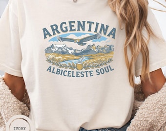 Argentinien Fußballfan T-Shirt, Vintage WM 2026 Grafik-T-Shirt, Unisex, Argentinien Albiceleste Soul T-Shirt, Berglandschaft T-Shirt