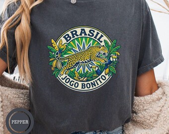 Brasil Soccer Fan T-Shirt, Vintage World Cup 2026 Graphic Tee, Unisex, Brasil Jogo Bonito Leopard T-Shirt, Brazilian Soccer Retro Tee
