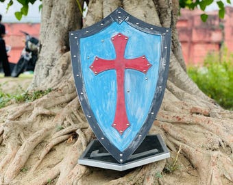 Templar Knight Shield: Red Cross Medieval Cosplay Shield - 17x27 Inches