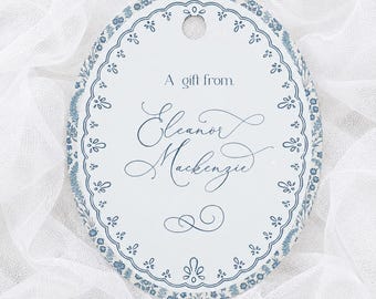 Personalized Blue Floral Oval Gift Tags