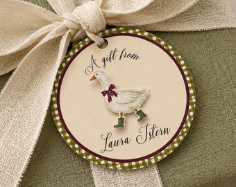 Personalized Goose Gift Tags | Watercolor Goose with Green Boots