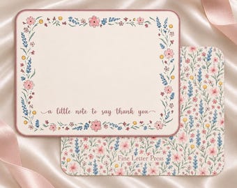 Personalized Floral Thank You Note Cards | Watercolor Wildflower Stationery