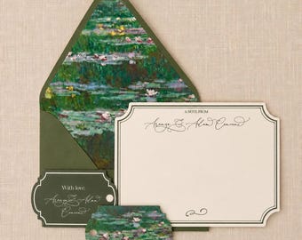 Personalized Luxury Stationery Set | Water Lily Note Cards & Lined Envelopes