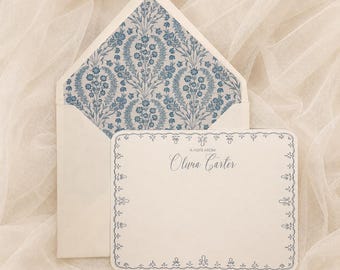 Blue Floral Stationery Set | Custom Note Cards with Lined Envelopes
