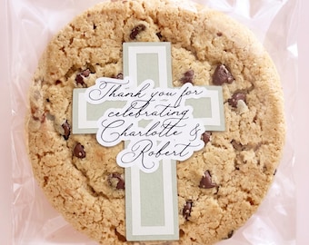 Custom Cross Thank You Favor Stickers – Baptism, First Communion, Christening & Religious Event Cookie Tags