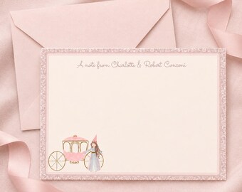 Personalized Princess Note Cards | Custom Girls Stationery (Pink Carriage)