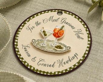 Personalized Cocktail Hostess Gift Tag | Watercolor Martini & Aperol