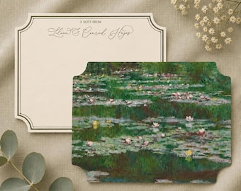 Personalized Water Lilies Note Cards | Elegant Calligraphy Stationery (Crane Lettra Paper)