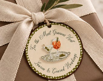 Personalized Cocktail Hostess Gift Tag | Watercolor Martini & Aperol