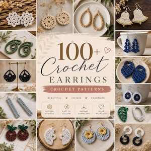 25 patrones de pendientes de ganchillo en PDF / Guía de joyería DIY para diseños de pendientes bohemios, modernos y colgantes / Descarga instantánea