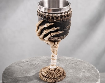 Copa gótica con forma de mano de esqueleto, copa de vino con forma de calavera, cáliz de fantasía oscura, decoración de bar para Halloween, regalo de decoración de mesa de terror