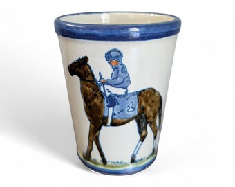 Vintage Louisville Stoneware Horse and Jockey Julep Cup, Kentucky Pottery Tumbler