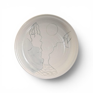 Vintage Lunar Works Studio Pottery Plate Jennie 1989 Ceramic Optical Illusion Faces Line Art Postmodern Platter