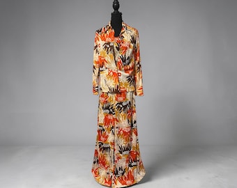 1960/70s Safari Print Top, Shirt & Pant Set