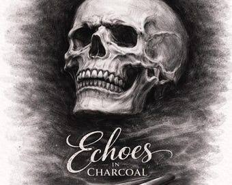 Retrato en carboncillo – Dibujo de calavera, minimalista en blanco y negro (A4, A5)