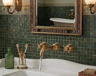 Vintage Brass Bathroom Faucet – Swan Neck Widespread Double Handle Sink Mixer