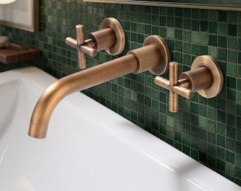 Modern Simplified Design Wall-Mounted Bathroom Faucet – WEATHERED Antique Brass Double Cross Handle