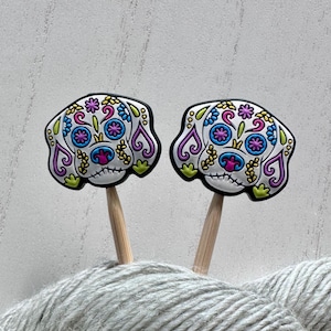 Dog Sugar Skull Puppy Animal Knitting Needle Stoppers Point Protectors Gift for Knitters