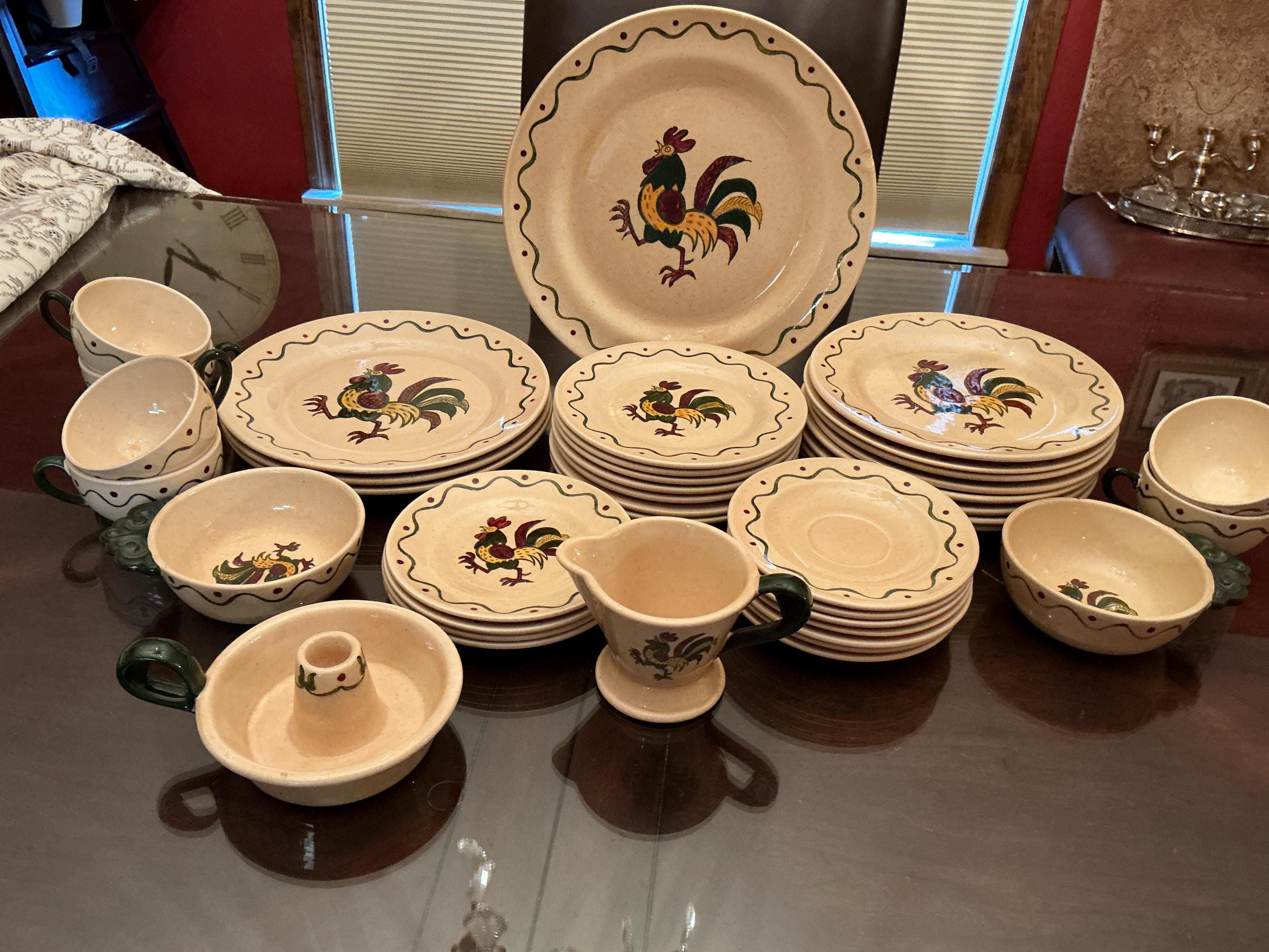Chicken Dinnerware Set Poppy Trail Rooster Dinnerware Set, Vintage Plates, Bowls, Cups ...