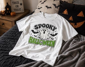 Ghost Kids Halloween T-Shirt Spooky Vibes All Day Tee Cute Trick or Treat Shirt Halloween Party Shirt Boys Girls Gift