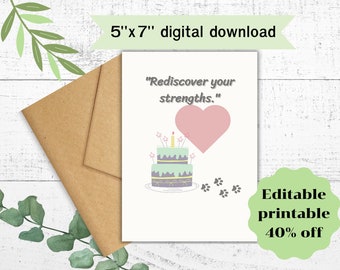 Digital birthday cards for her,5"x7" instant download, cute card and meaning cards for special person.