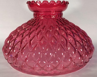 New 10" Cranberry Glass Diamond Quilted Student Lamp Shade, Crimp Top #SH407