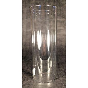 May include: A clear, cylindrical glass vase with a slightly flared base. The vase is transparent, allowing light to pass through, and has a smooth, polished surface. It is suitable for displaying flowers or as a decorative item.