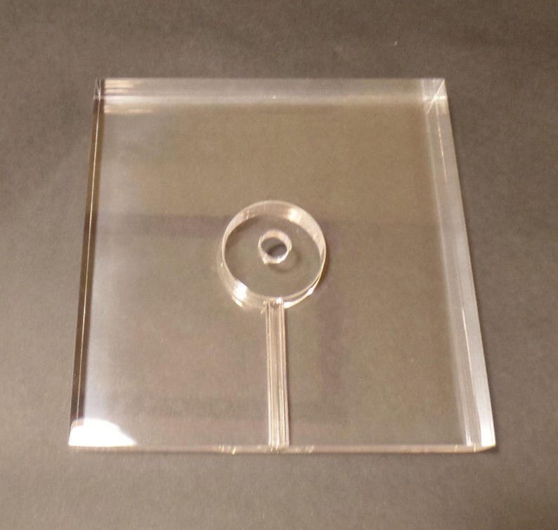 New Clear Square Acrylic Lamp Base w/ Center Hole & Side Outlet, 8" Diameter image 3