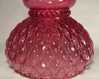 New 7" Diamond Quilted Cranberry Glass Student Lamp Shade With Crimp Top  #7S667