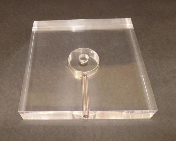 New Clear Square Acrylic Lamp Base w/ Center Hole & Side Outlet, 8" Diameter