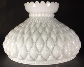 New Diamond Quilted Student Lamp Shade, Cased Opal Glass, Crimp Top, 10" Fitter