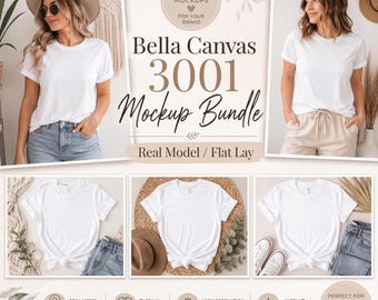 Bella Canvas 3001 mock-upbundel | Echt model plat gelegd (digitale download)