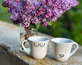 Matching gift Hand Painted Espresso Cups, His and Hers Mug, Porcelain Handmade