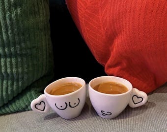 Tazas de espresso de cerámica pintadas a mano, tazas para parejas (para él y para ella), hechas a mano en Italia.