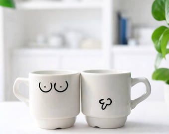 Hand Painted Ceramic Espresso Cups, His and Hers Mug, Porcelain Handmade in Italy