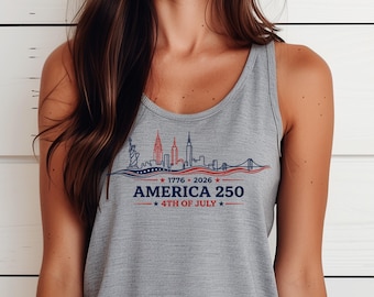 Camiseta sin mangas America 250, camiseta USA 250 Years, camiseta con el horizonte patriótico, regalo del 4 de julio de 1776-2026